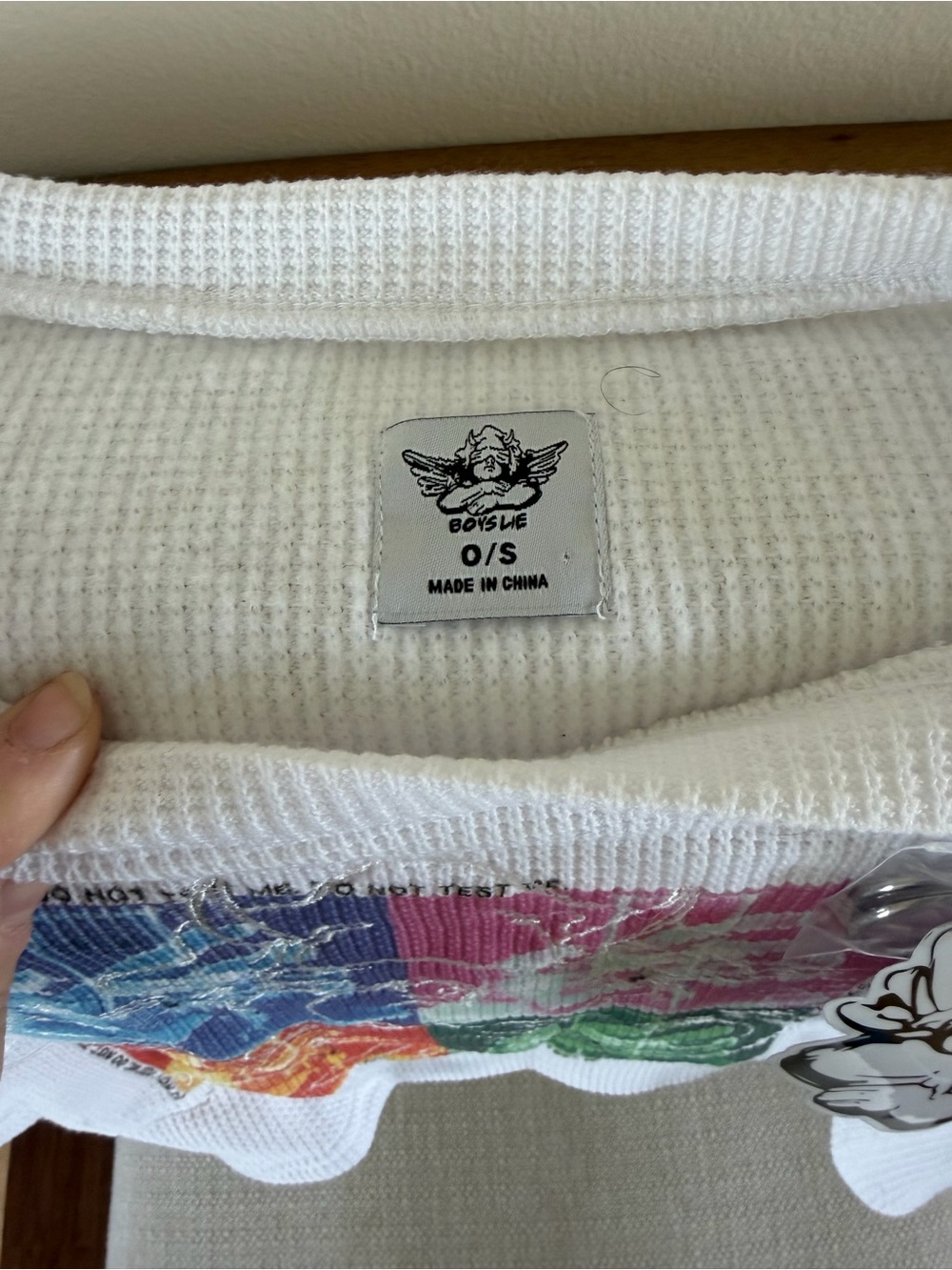NWT Boys Lie "Don't Test Me" thermal waffle knit crop top with silver hardware - Picture 6 of 8
